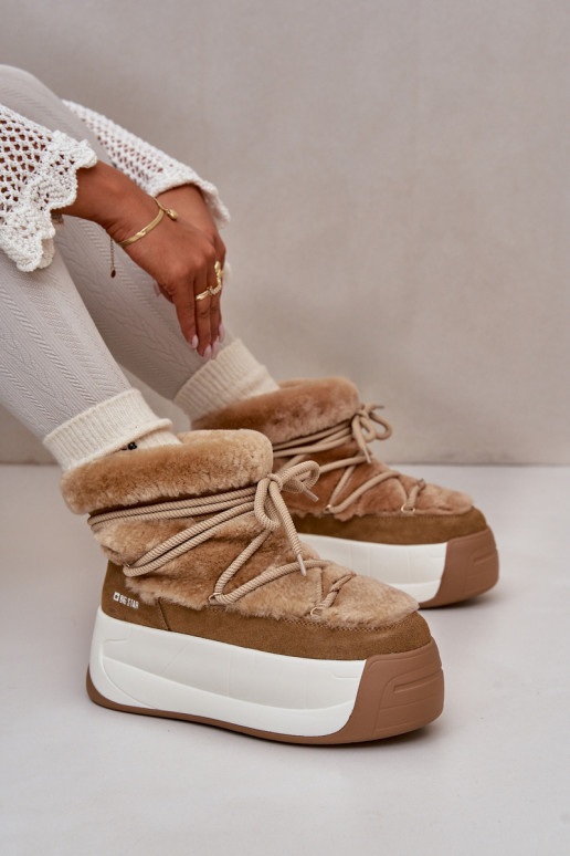 Haut Schneestiefel Feminin Auf dicker Sohle mit Pelzmantel Big Star OO274A207 braune Farbe