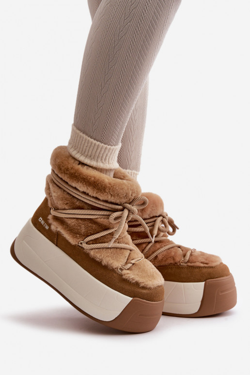 Haut Schneestiefel Feminin Auf dicker Sohle mit Pelzmantel Big Star OO274A207 braune Farbe