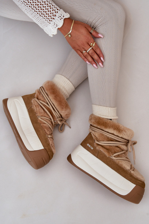 Haut Schneestiefel Feminin Auf dicker Sohle mit Pelzmantel Big Star OO274A207 braune Farbe