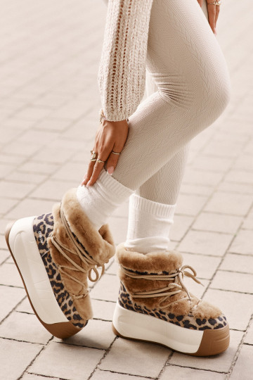 Haut Schneestiefel Feminin Auf dicker Sohle mit Pelzmantel mit Leopardenfellmuster Big Star OO274A208 braune Farbe 2