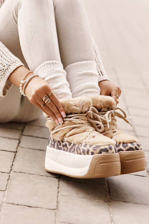 Haut Schneestiefel Feminin Auf dicker Sohle mit Pelzmantel mit Leopardenfellmuster Big Star OO274A208 braune Farbe