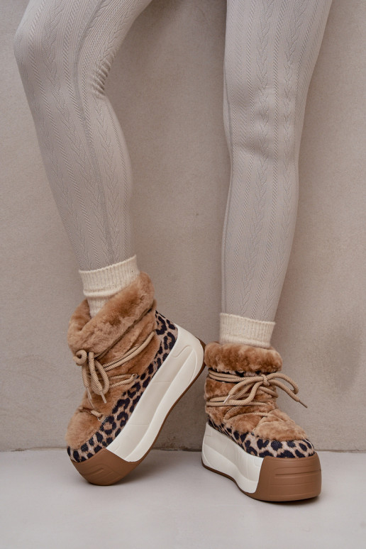 Haut Schneestiefel Feminin Auf dicker Sohle mit Pelzmantel mit Leopardenfellmuster Big Star OO274A208 braune Farbe