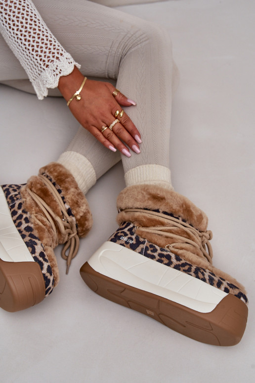 Haut Schneestiefel Feminin Auf dicker Sohle mit Pelzmantel mit Leopardenfellmuster Big Star OO274A208 braune Farbe