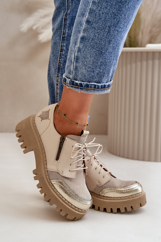 Schuhe Feminin Aus Ermöglichtturleder Beige Es mussciejka 06177-04