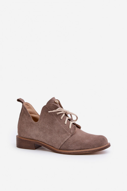 Zazoo 2959 aus INildleder Schuhe Oksfordki mit Schnürsenkeln mit breiten Absätzen Beige