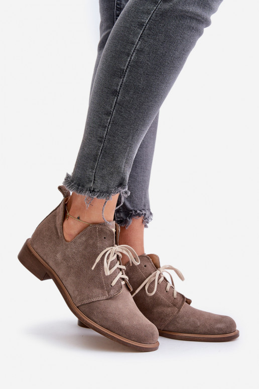 Zazoo 2959 aus INildleder Schuhe Oksfordki mit Schnürsenkeln mit breiten Absätzen Beige