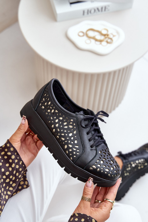 Zazoo 2973 Haut Schuhe mit einer Plattform mit durchbrochenen Elementen schZuarze Farbe Zazoo 2973 Haut Schuhe mit einer Plattform mit durchbrochenen Elementen schZuarze Farbe