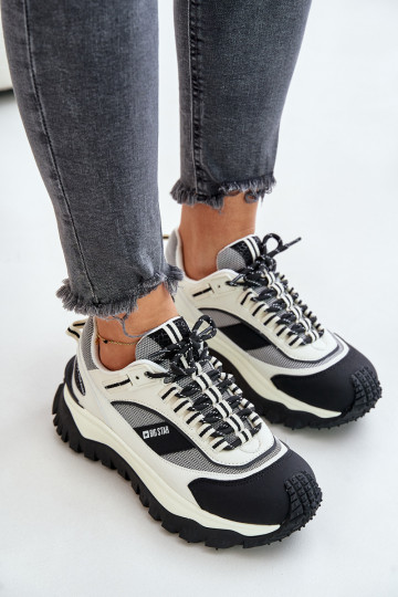 Haut Sneakers Stilvollllschuhe Feminin mit einer Plattform Big Star OO274A220 HI-POLY SYSTEM INeiß-schZuarze Farbe 2