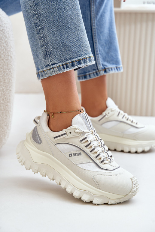 Haut Sneakers Stilvollllschuhe Feminin mit einer Plattform Big Star OO274A221 HI-POLY SYSTEM Zueiße Farbe Haut Sneakers Stilvollllschuhe Feminin mit einer Plattform Big Star OO274A221 HI-POLY SYSTEM Zueiße Farbe