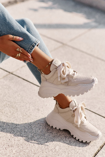 Feminin Haut Sneakers Stilvollllschuhe Beige CheBello 4583