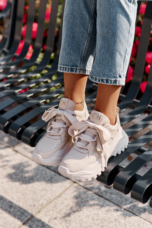 Feminin Haut Sneakers Stilvollllschuhe Beige CheBello 4583