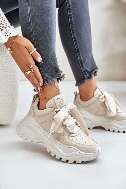 Feminin Haut Sneakers Stilvollllschuhe Beige CheBello 4583