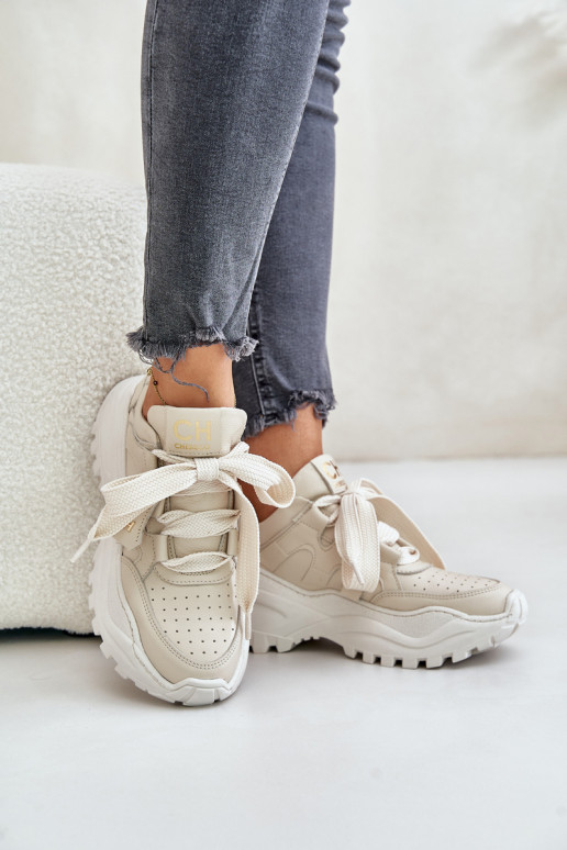 Feminin Haut Sneakers Stilvollllschuhe Beige CheBello 4583