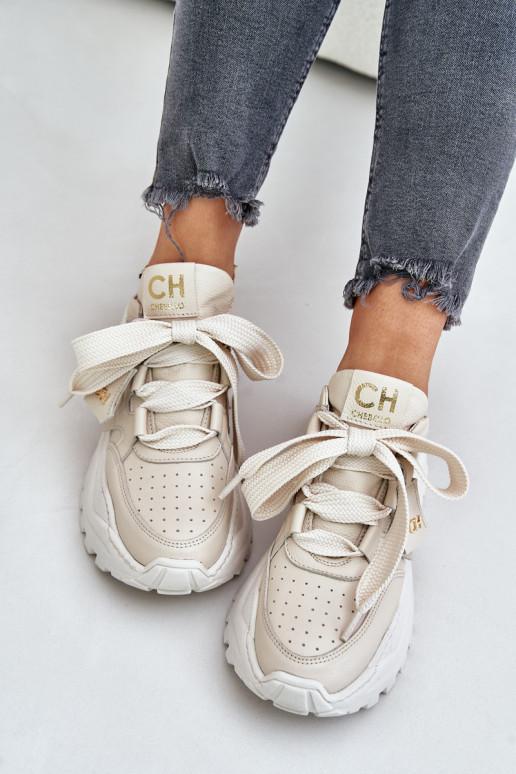 Feminin Haut Sneakers Stilvollllschuhe Beige CheBello 4583