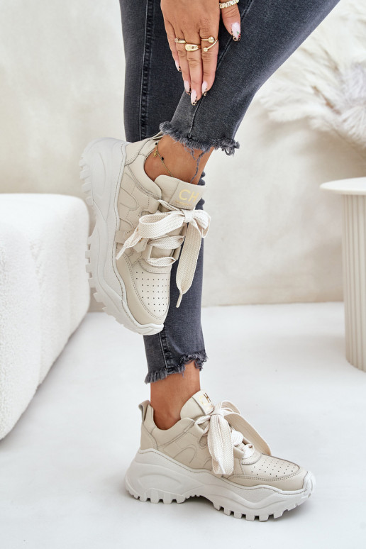 Feminin Haut Sneakers Stilvollllschuhe Beige CheBello 4583