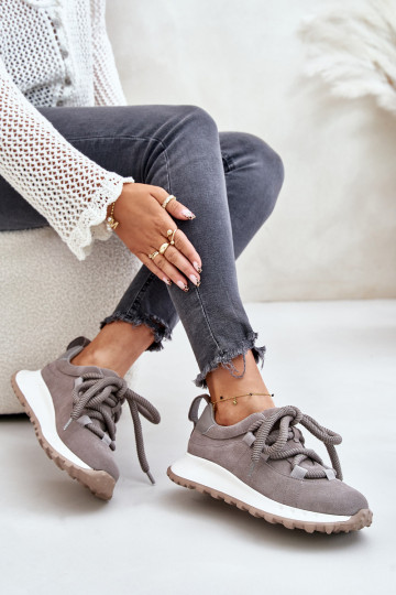 aus INildleder Sneakers Stilvollllschuhe FemininGrubym Schnürungm Artiker 54C1465 graue Farbe