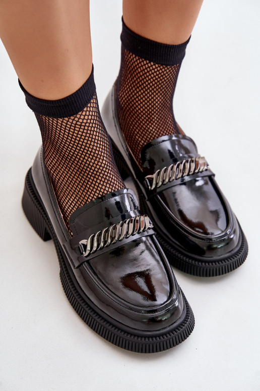 Feminin Lackierte Mokassins Mokassins mit Ornamenten D&A LZ42-030 schZuarze Farbe Feminin Lackierte Mokassins Mokassins mit Ornamenten D&A LZ42-030 schZuarze Farbe