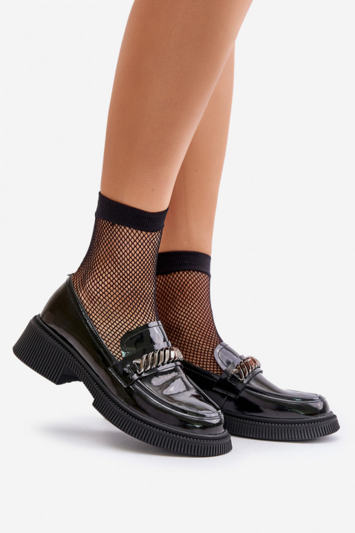 Feminin Lackierte Mokassins Mokassins mit Ornamenten D&A LZ42-030 schZuarze Farbe Feminin Lackierte Mokassins Mokassins mit Ornamenten D&A LZ42-030 schZuarze Farbe