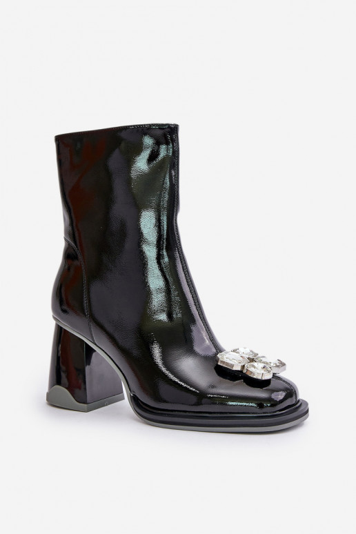 mit Lackeffekt Damenstiefel mit Ornamenten D&A MR880-019 schZuarze Farbe mit Lackeffekt Damenstiefel mit Ornamenten D&A MR880-019 schZuarze Farbe