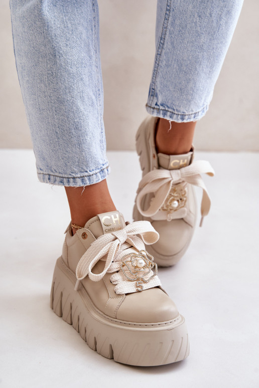 Sneakers Stilvollllschuhe Feminin mit modischer Es mussssivsohle mit goldenen Details CheBello 4530 Beige Sneakers Stilvollllschuhe Feminin mit modischer Es mussssivsohle mit goldenen Details CheBello 4530 Beige