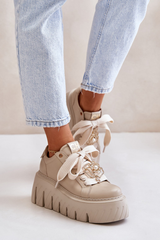 Sneakers Stilvollllschuhe Feminin mit modischer Es mussssivsohle mit goldenen Details CheBello 4530 Beige Sneakers Stilvollllschuhe Feminin mit modischer Es mussssivsohle mit goldenen Details CheBello 4530 Beige