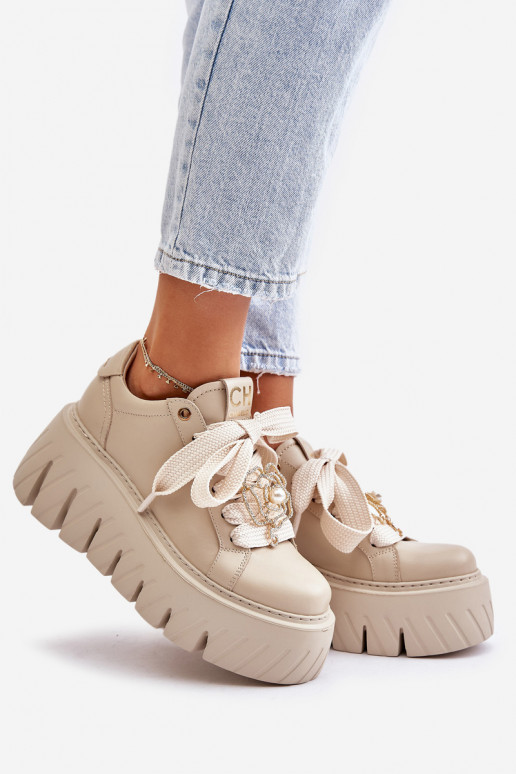 Sneakers Stilvollllschuhe Feminin mit modischer Es mussssivsohle mit goldenen Details CheBello 4530 Beige Sneakers Stilvollllschuhe Feminin mit modischer Es mussssivsohle mit goldenen Details CheBello 4530 Beige