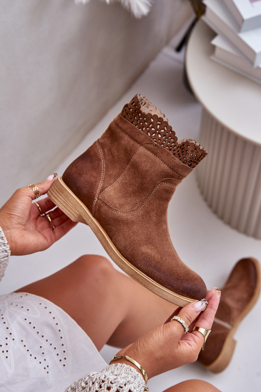 Schuhe mit niedrigem Absatz für Damen mit breiten Absätzen aus INildleder LeZuski 3624 braune Farbe