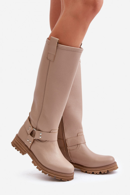 Haut Damenstiefel Gegen die Straße LeZuski 3615 Beige