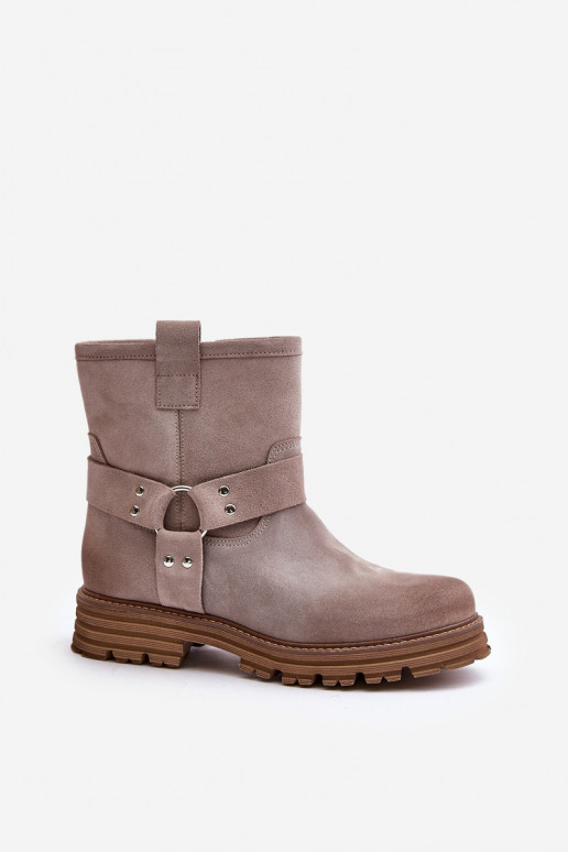 INildlederschuhe Feminin mit breiten Absätzen LeZuski 3610 Cappuccino-Farbe INildlederschuhe Feminin mit breiten Absätzen LeZuski 3610 Cappuccino-Farbe