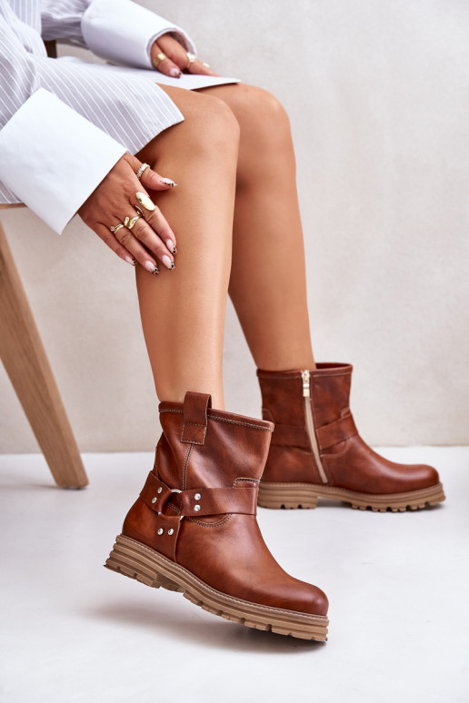 Haut Damenstiefel mit breiten Absätzen LeZuski 3610 braune Farbe