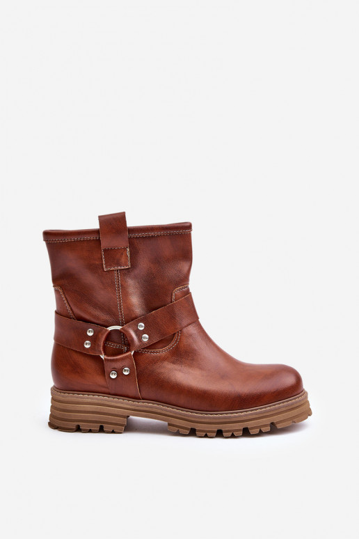 Haut Damenstiefel mit breiten Absätzen LeZuski 3610 braune Farbe