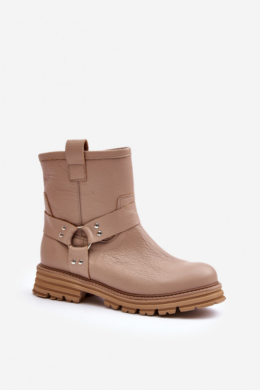 Haut Damenstiefel mit breiten Absätzen LeZuski 3610 Beige