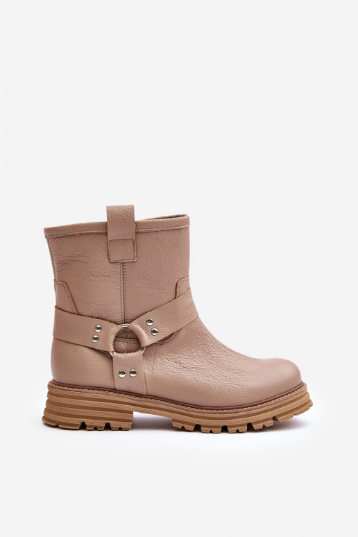 Haut Damenstiefel mit breiten Absätzen LeZuski 3610 Beige