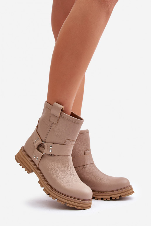 Haut Damenstiefel mit breiten Absätzen LeZuski 3610 Beige