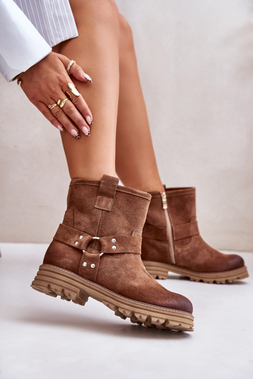 INildlederschuhe Feminin mit breiten Absätzen LeZuski 3610 braune Farbe