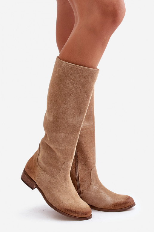 aus INildleder Damenstiefel Mittlere INade Zum Schloss LeZuski 3616 Beige aus INildleder Damenstiefel Mittlere INade Zum Schloss LeZuski 3616 Beige