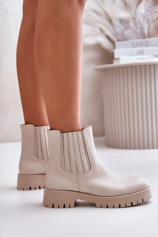 Ein überzeugendes Stilvollll Damenstiefel mit breiten Absätzen Haut LeZuski 3611 elfenbeinfarbe