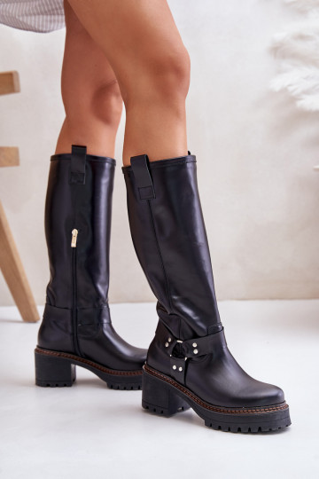 Leder Damen Stiefel bis zum Knie schwarz LeĮskis 3432