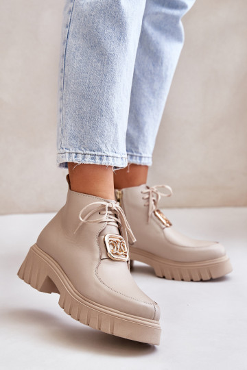 Leder Ankle Boots mit goldfarbenen Details sandfarben Zazoo 2952 2