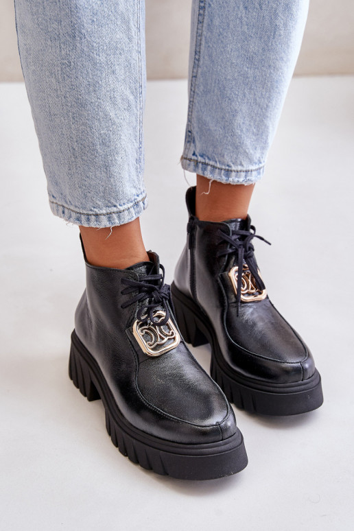 Zazoo 2952 Haut Stiefel mit goldenen Details schZuarze Farbe