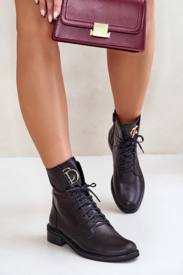 Leder Arbeitsstiefel mit goldenen Details am Zungen schwarz Zazoo 2955 2