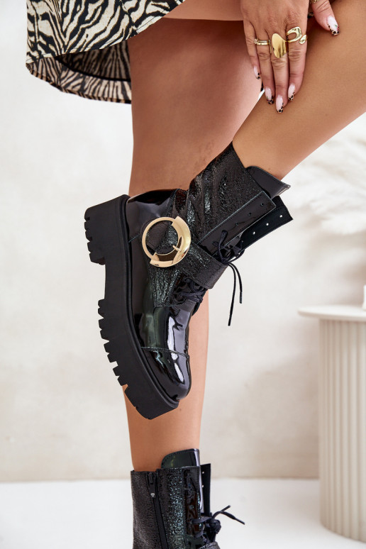 Zazoo 2942 Haut Arbeitsstiefeletten mit goldenen Schnallen schZuarze Farbe Zazoo 2942 Haut Arbeitsstiefeletten mit goldenen Schnallen schZuarze Farbe