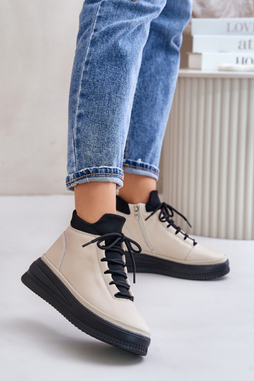 Haut Turnschuhe mit einer Plattform Artiker 55C0554 Beige  Haut Turnschuhe mit einer Plattform Artiker 55C0554 Beige