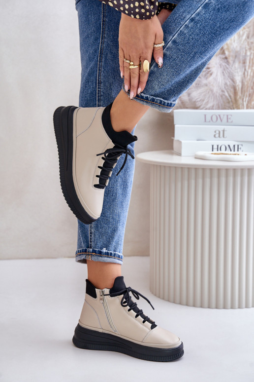 Haut Turnschuhe mit einer Plattform Artiker 55C0554 Beige  Haut Turnschuhe mit einer Plattform Artiker 55C0554 Beige