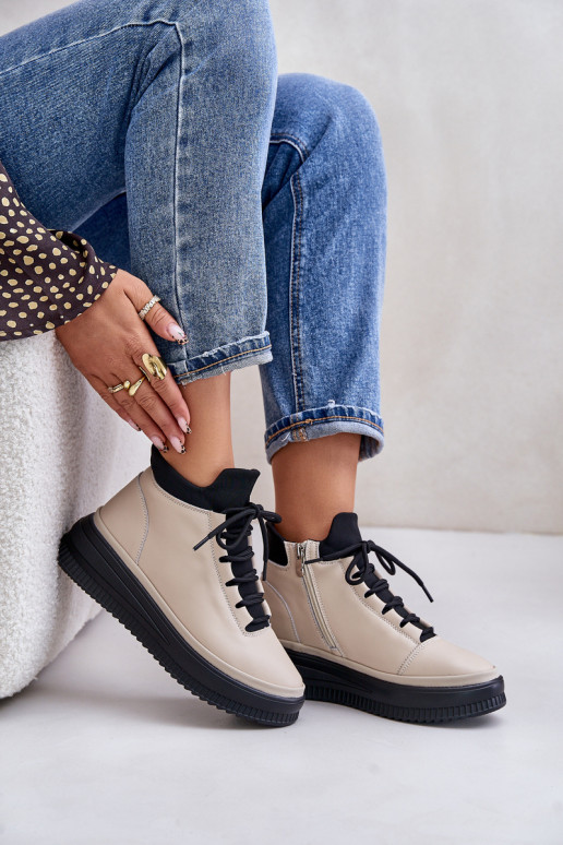 Haut Turnschuhe mit einer Plattform Artiker 55C0554 Beige  Haut Turnschuhe mit einer Plattform Artiker 55C0554 Beige