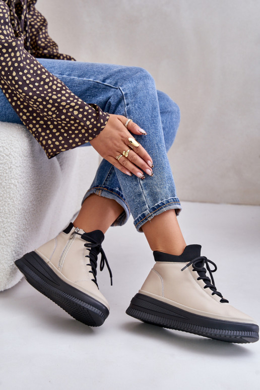 Haut Turnschuhe mit einer Plattform Artiker 55C0554 Beige  Haut Turnschuhe mit einer Plattform Artiker 55C0554 Beige