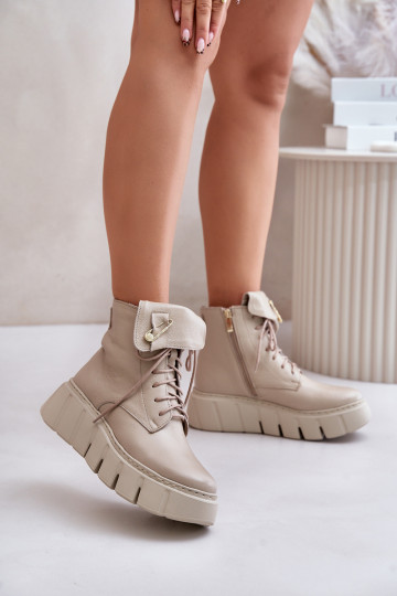 Zazoo 60511 Leder Damen gefütterte Stiefeletten mit Plateau, sandfarbene Farbe