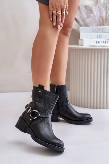 Zazoo 60480 Leder gefütterte Stiefeletten mit niedrigem Absatz, schwarze Farbe