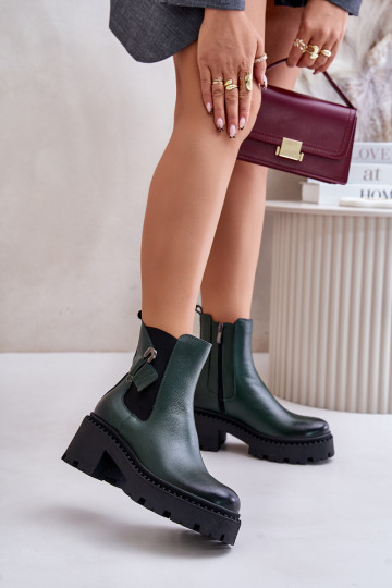 Zazoo 60490 Leder gefütterte Stiefeletten mit Ornamenten, khaki Farbe 2