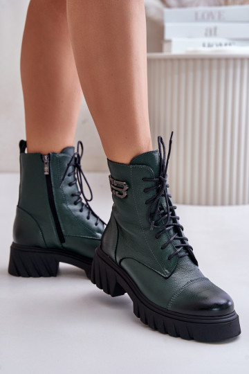 Zazoo 60486 Leder warme Schnürstiefeletten, khaki Farbe